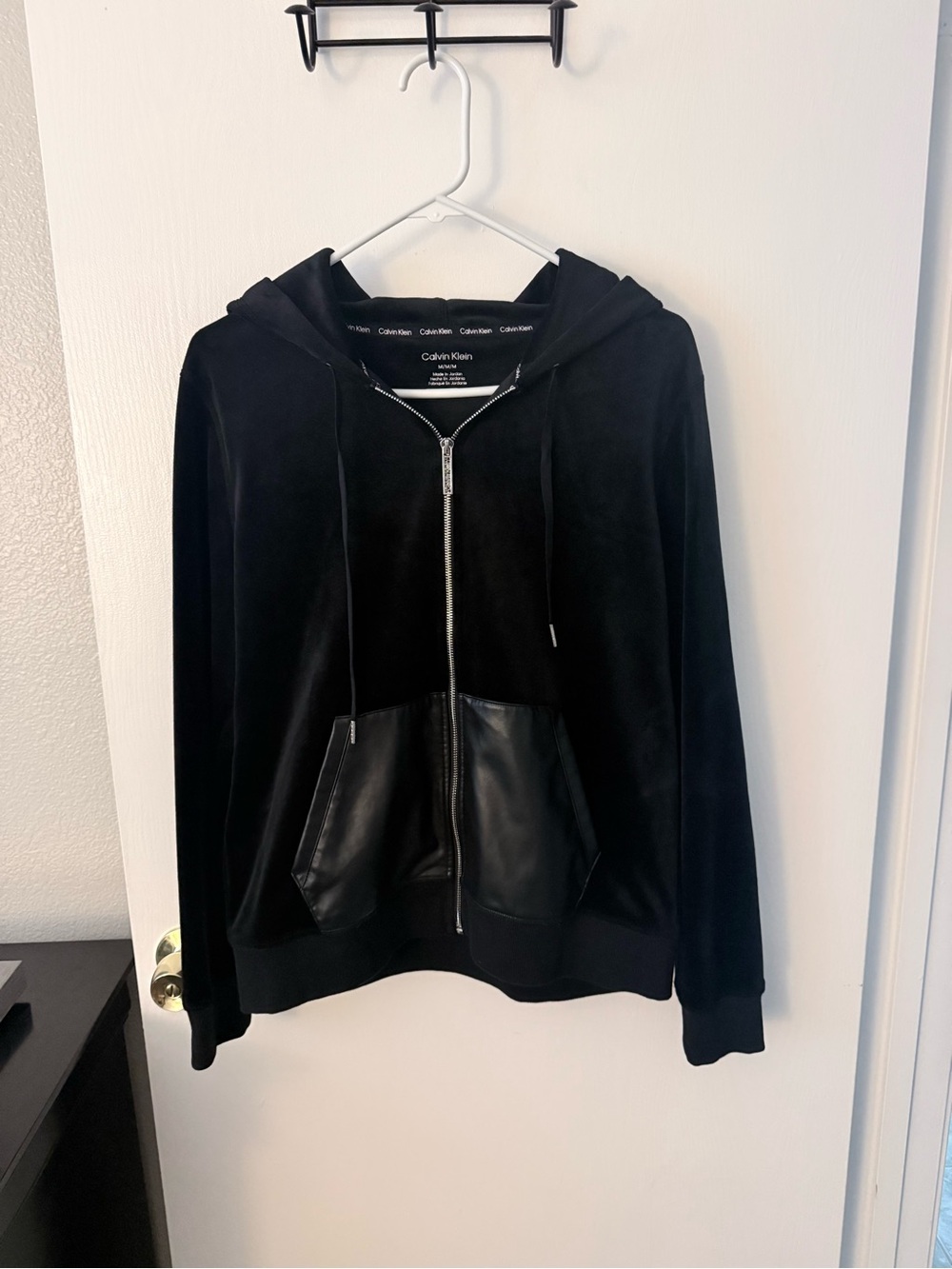 Calvin Klein Black Zip Front Hooded Bomber Jacket